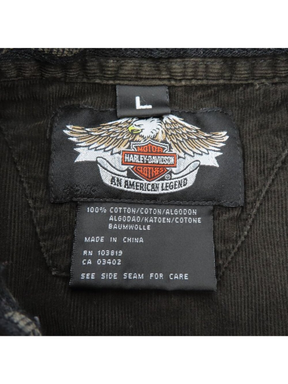 Harley Davidson Mens Large Dark Brown Corduroy Collared Button Front Shirt Top - Picture 7 of 10
